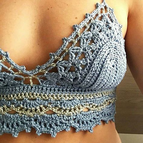 Trendy Crochet Tops, Crochet Tops Pattern, Top A Crochet, Tops Pattern, Bralette Pattern, Knitted Patterns, Crochet Festival, شال كروشيه, Hippie Crochet