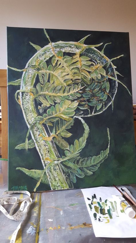 Painting Ferns Acrylic, Luca Art, Freya Art, Dreamscape Architecture, Leopard Painting, Art Plants, Lucas Arts, Black Canvas Paintings, Paint Night