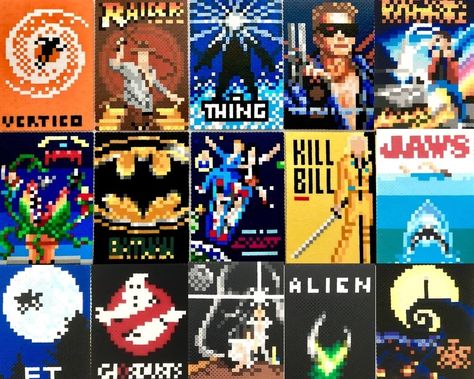 Art Perler Beads, Retro Games Pixel, Hamma Beads Ideas, Iconic Movie Posters, Perler Crafts, Motifs Perler, Pixel Art Grid, Iron Beads, Metal Surface