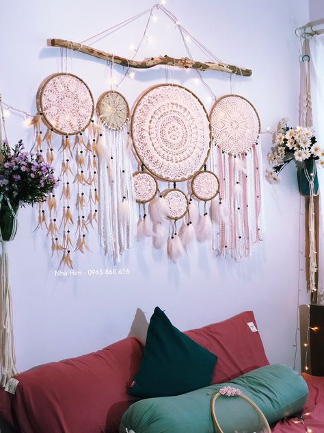 Natural Dreamcatcher, Owl Dreamcatcher, Dream Catcher Pink, Pink Dream Catcher, Dreamcatcher Diy, Atrapasueños Diy, Dream Catcher Decor, Dream Catcher Wall Hanging, Dream Catcher White