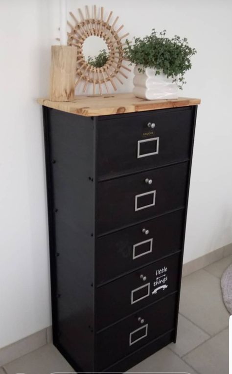 Home File Storage, Closed Front Office Desk, File Cabinet Decorating Ideas, Update File Cabinet, Boho File Cabinet, Ideas For Filing Cabinets, Home Office With Filing Cabinets, File Cabinet In Closet, Painted Filing Cabinet Ideas