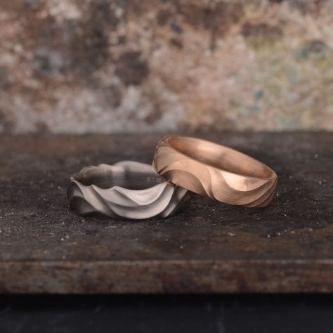 Gay Wedding Ring, Gay Wedding Rings, Wave Wedding Band, Couple Ring Design, Wedding Rings Art, Wood Jewelery, Jewelry Product Shots, Unique Wedding Ring, Engagement Rings Couple