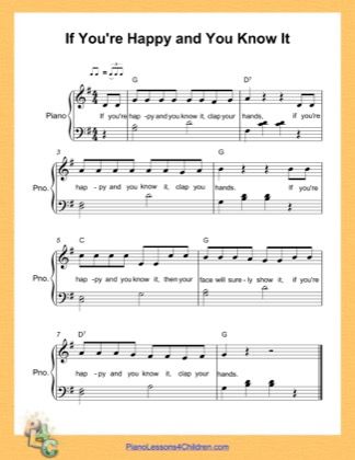 Preschool Music Lessons, If You Are Happy, Piano Music Easy, Piano Chords Chart, Free Piano Sheets, Piano Sheet Music Pdf, Free Piano Sheet Music, Hymn Sheet Music, Piano Notes