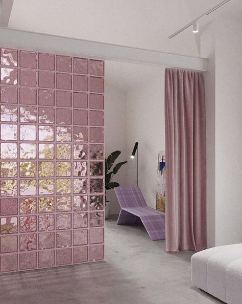 Pink Bathroom Ideas, Deco Studio, تصميم للمنزل العصري, Salon Interior Design, Studio Apartment Ideas, Glass Block, Compact Living, Pink Bathroom, Apartment Decor Inspiration