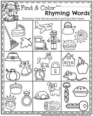 Fall Kindergarten Worksheets - rhyming, counting, addition and subtraction, ending sounds, etc Fall Kindergarten Worksheets, Rhyming Words Worksheets, Rhyming Worksheet, Kindergarten Language Arts, Rhyming Activities, Kindergarten Ela, Fall Kindergarten, Worksheets For Kindergarten, Homeschool Kindergarten