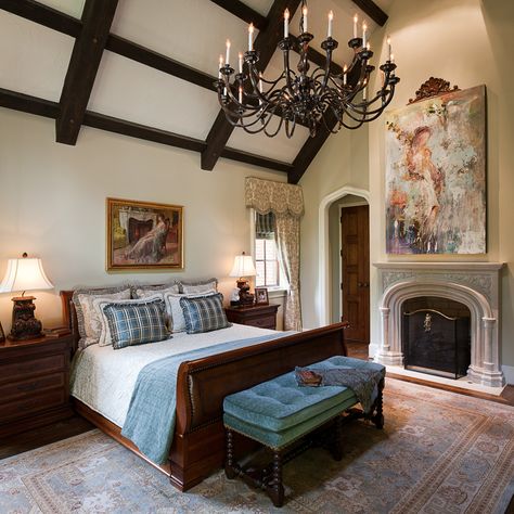 Tudor Manor - William T. Baker | Award-Winning Classical Residential Designer Tudor Homes Interior, English Tudor Homes Interior, Beams Lighting, Master Fireplace, Tudor Manor, English Tudor Homes, Tudor Homes, Landscape Architecture Portfolio, Tudor Cottage