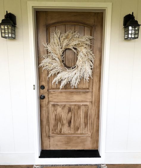 DIY Faux Wood Front Door (How To Paint A Door To Look Like Real Wood) Fake Wood Front Door Paint, Black House Wood Door, Gel Stain Faux Wood Door, Paint Metal Door To Look Like Wood, Paint Front Door To Look Like Wood, How To Paint A Door, Faux Wood Door Paint, How To Paint Faux Wood Grain, Faux Wood Front Door