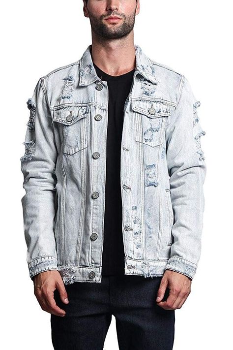 Victorious Distressed Denim Jacket #DenimJackets Distressed Denim Jacket Outfit, Mens Jean Jacket, Faded Denim Jacket, Designer Jeans For Women, Faded Black Jeans, Guayabera Shirt, Denim Jacket Outfit, Jean Jacket Men, Distressed Jacket