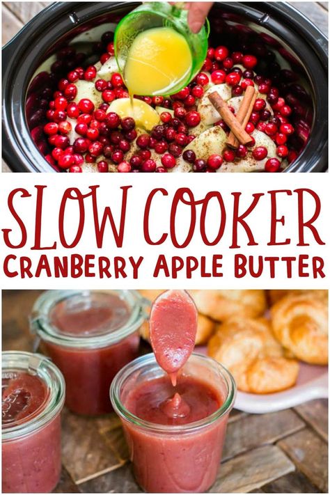 Slow Cooker Cranberry Apple Butter is easy and thickens wonderfully in the slow cooker. Great to serve for breakfast or give as gifts. - The Magical Slow Cooker #cranberry #slowcooker Apple Butter Recipe Crockpot Using Applesauce, Cranberry Apple Butter Crockpot, Crockpot Fruit Butter Recipes, Apple Cranberry Butter, Crockpot Cranberry Butter, Cranberry Applesauce Recipes, Cranberry Apple Jelly, Orange Cranberry Butter, Cranberry Apple Dessert