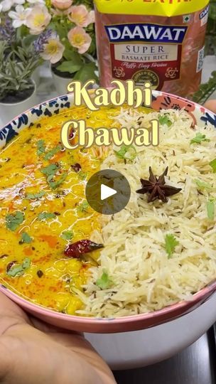 982K views · 26K reactions | Kadhi Chawal 🥳

Ingredients 
For Kadhi 
1/2 cup sour Curd
2 tbsp Besan 
Ginger 
Green chilli 
2-3 cups of water
1/2 tsp black salt
Salt to taste 
Boondi or pakora 
Chopped coriander 
1 tbsp desi ghee
Jeera 
Ajwain
Laung
Rai
Methidana
Heeng 
Degi mirch 
Red chilli 
Kasoori methi

For jeera Rice 
1 cup basmati Rice
1 tbsp desi ghee
Jeera #
Tejpatta 
DalChini 
Star anise 
Salt 
1/2 tsp Garam masala
Coriander 
1 cup water

Do try this recipe & don’t forget to share your feedback ❤️
Follow @deliciousbygarima for more recipes 

#Daawat #TheFinestBasmati #AisaVaisaKoiBhiBasmatiNahi #SirfDaawatTheFinest
#RajmaChawalwithDaawat #KadhiChawalwithDaawat #ad #7pdigital | GARIMA BHARGAVA | FOOD & TRAVEL | deliciousbygarima · Original audio Kadhi Chawal, Jeera Rice Recipe, Kasoori Methi, Jeera Rice, Desi Ghee, Black Salt, Green Chilli, Star Anise, Red Chilli