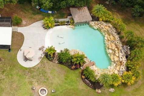 Beach-Entry, Zero-Entry, Walk-in Pool Gallery | Lucas Lagoons Small Walk In Pool, Small Beach Entry Pool, Beach Entry Pool Ideas, Beach Walk In Pool, Beach Entry Fiberglass Pool, Sand Pool Backyard, Walk In Pools Backyard, Lagoon Pool Backyard Oasis, Beach Entry Swimming Pools