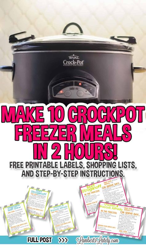 See how to make 10 easy Crockpot freezer meals with just a couple of hours of work. Get a shopping list, printable labels, recipes, and full instructions for getting slow cooker meals in the freezer. Easy Crockpot Freezer Meals, Batch Cooking Freezer, Freezer Bag Meals, Freezer Meal Labels, Gluten Free Freezer Meals, Crockpot Freezer Meals, Beef Freezer Meals, Instant Pot Freezer Meals, Shopping List Printable