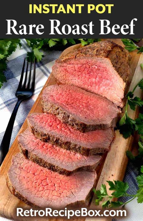 Instant Pot Rare Roast Beef is a sliceable roast that you can make as rare as you like. This easy method of cooking a beef roast yields a juicy, delicious result. You can have a pressure cooker rare roast beef ready in about an hour! retrorecipebox.com #instantpot #roastbeef #pressurecooker Instant Pot Sliced Roast Beef, Easy Roast Beef Recipe, Top Round Roast Recipe, Top Round Roast Beef, Bottom Round Roast, Rare Roast Beef, Beef Roast, Roast Beef Recipes, Round Roast