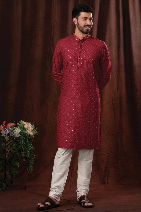 Red Kurta Men, Red Kurta For Men, Muslim Men Clothing, Mens Traditional Wear, Mens Indian Wear, Kurta Pajama Men, Red Kurta, Men Kurta, Sherwani For Men