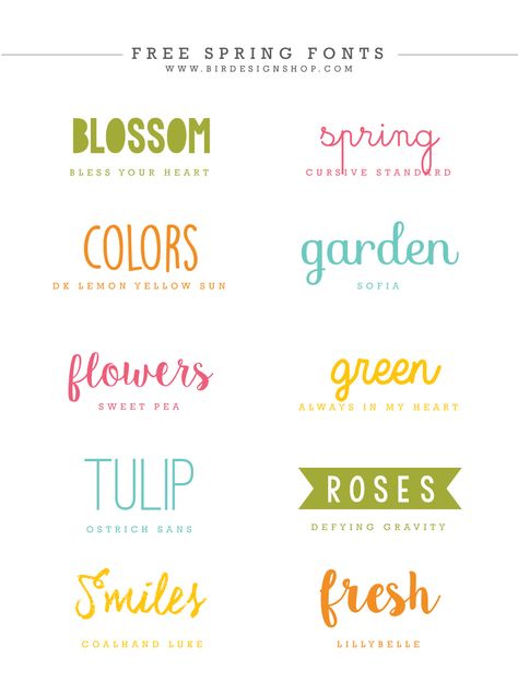 Spring fonts inspiration | Photoshop templates for photographers by Birdesign Fonts Inspiration, Dafont Fonts, Spring Font, Photoshop Fonts, 10 Tattoo, Fashion Maker, Font Packs, Aesthetic Fonts, Font Combinations