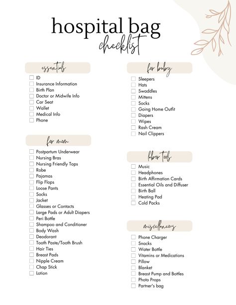 Simple Hospital Bag Checklist, Hospital Bag Checklist Uk, Birth Hospital Bag, Postpartum Prep, Baby Hospital Bag Checklist, Baby Preparation, Hospital Checklist, Birth Prep, Nursing Friendly Tops