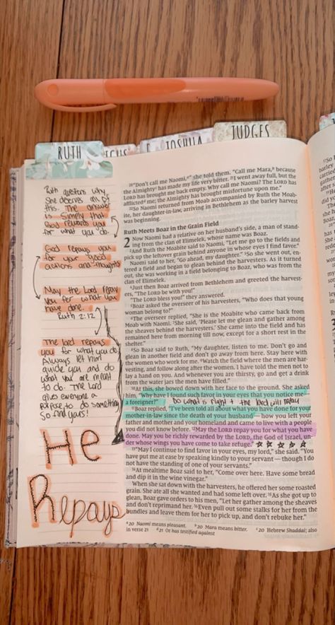 Ruth 2 Bible Journaling, Ruth Bible, Ruth 2, Bible Study Notebook, Bible Notes, Bible Study Notes, Scripture Journaling, Amazing Grace, Study Notes