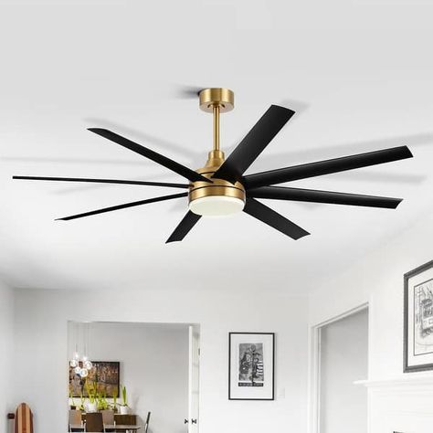 65-in Gold Large Indoor Ceiling Fan with Light Remote (8-Blade) - On Sale - Bed Bath & Beyond - 36983762 Modern Ceiling Fan The Home Depot, Ceiling Fans With Light Living Room Bohemian, Retro Ceiling Fan, Large Ceiling Fan Living Rooms, Living Room Fans With Lights, Black And Gold Ceiling Fan, Chic Ceiling Fan, Ceiling Fans Modern, Oasis House