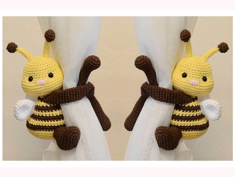 Yellow Theme Room, Bee Theme Nursery, Bee Themed Nursery, Crochet Curtain Holder, Bumblebee Nursery, Bee Room Decor, Bee Bathroom, Bee Bedroom, Bumble Bee Nursery