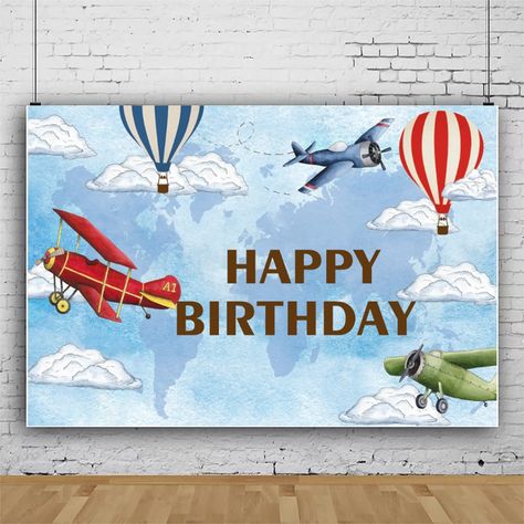 PRICES MAY VARY. What You Get - 1pc Airplane birthday party Backdrop Banner. Please note that brackets and clips are not included. Quality Material - Using vinyl material, fine texture, clear and non-reflective, strong artistic effect. Large Size - W x L= 39.4 x 59.1inch (100cm x 150cm); Item will be sent by folded, easy storage and carry. Packaging - All backdrops will be shipped folded (Convenience). If your backdrop arrives with a slight crease, simply iron the back side (not the image side) Adventure Theme Birthday Party, Background Photobooth, Airplane Birthday Party Decorations, Time Flies Birthday, Adventure Decor, Happy Birthday Backdrop, Airplane Theme, Adventure Party, Table Background