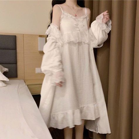 Pajamas Aesthetic Dress, Pajama Dress Aesthetic, Japanese Sleepwear, Nightgown Aesthetic, Cute Nightgowns, 2000s Japanese Fashion, Sleep Clothes, Pajama Fashion, Elegant Mini Dress