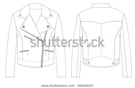 Leather Jacket Technical Drawing, Technical Sketch, Flat Drawings, Leather Jacket Girl, Studded Leather Jacket, Working Drawing, Flat Sketches, Leather Jacket Outfits, Fashion Illustration Sketches