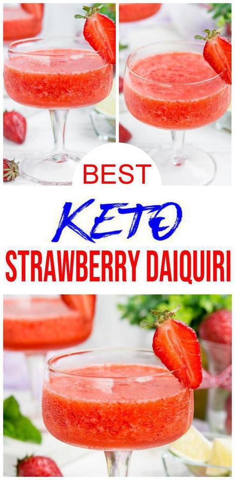 Keto Strawberry Daiquiri alcoholic drink u want to make today. {Easy} keto alcohol drink recipe for  BEST low carb strawberry daiquiri cocktail.Frozen strawberry ketogenic diet daiquiri cocktail drink recipe u will make over & over.Simple & quick on keto strawberry daiquiri cocktail.Liquor recipe for rum alcohol drink recipe for sipping on by the pool, cocktail / happy hour, camping or tasting parties. Make for 4th of July or Father's day.Make BEST low carb keto daiquiri cocktail #rum #alcohol Low Carb Alcoholic Drinks, Strawberry Daiquiri Cocktail, Strawberry Daiquiri Recipe, Sugar Free Cocktails, Frozen Daiquiri, Daiquiri Recipe, Low Carb Cocktails, Coctails Recipes, Keto Cocktails