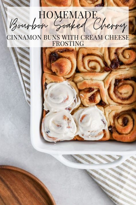 Put on your fanciest hat and pretend you're at the derby with these deliciously spiked bourbon soaked cherry cinnamon buns recipe!  If you are looking for the perfect pastrie that will wow a crowd, this is it!  This makes for the perfect boozy brunch dish that dad is sure to love this father's day! #BoozyBaking #Pastries #CherryCinnamonRolls #FrostingandFettuccine Sweet Yeast Dough, Cinnamon Buns Recipe, Boozy Baking, Julep Recipe, Mint Julep Recipe, Cinnamon Bun Recipe, Bourbon Recipes, Yeast Dough, Homemade Snickers