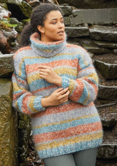 Air sweater | Rowan Lisa Richardson, Womens Knitting Patterns, Tweed Yarn, Leaflet Design, Knitting Needles Sizes, Roll Neck Sweater, Online Pattern, Roll Neck, Sweater Pattern