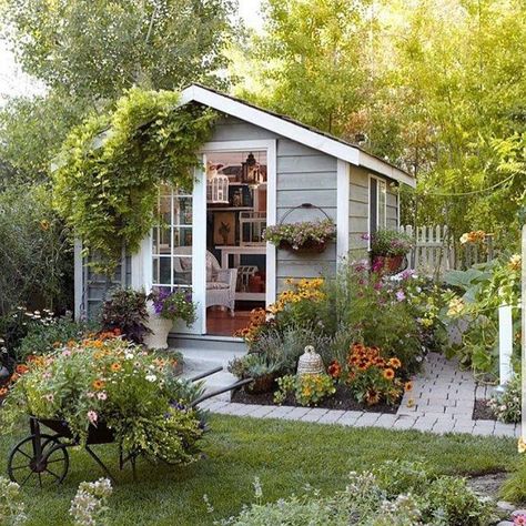 Uploaded from Pinterest Storage Backyard, Office Backyard, Cottage Backyard, Backyard Storage Sheds, Backyard Storage, Herb Garden Design, Backyard Studio, Studio Office, House Yard