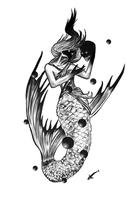 Goth Mermaid Drawing, Siren Pinup Tattoo, Mermaid Holding Skull Tattoo, Scary Siren Drawing, Scary Mermaid Drawing, Scary Mermaid Tattoo, Goth Mermaid Tattoo, Dark Siren Tattoo, Evil Siren Tattoo