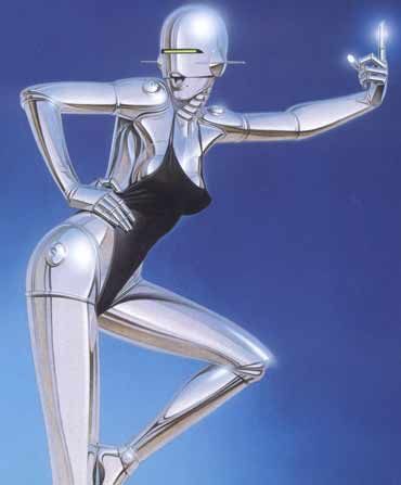 This was the 1st illustration I saw from master futuristic illustrator Hajime Sorayama.   Chromeliscious. Blue silver. Future. Technology. and a sense of humor. What's not to like? Hajime Sorayama, Futurism Art, ポップアート ポスター, Luis Royo, New Retro Wave, Arte Robot, Arte Cyberpunk, Futuristic Art, Airbrush Art