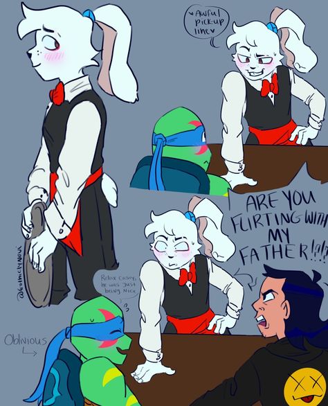 I always see Leo being the one to flirt with Usagi first but I honestly thought it’d be really funny if the roles were reversed... Leosagi Fanart, Rottmnt Leosagi, Leo X Usagi, Rottmnt Au, Yuichi Usagi, Tmnt Rise, Tmnt Swag, Rise Tmnt, Tmnt Leo