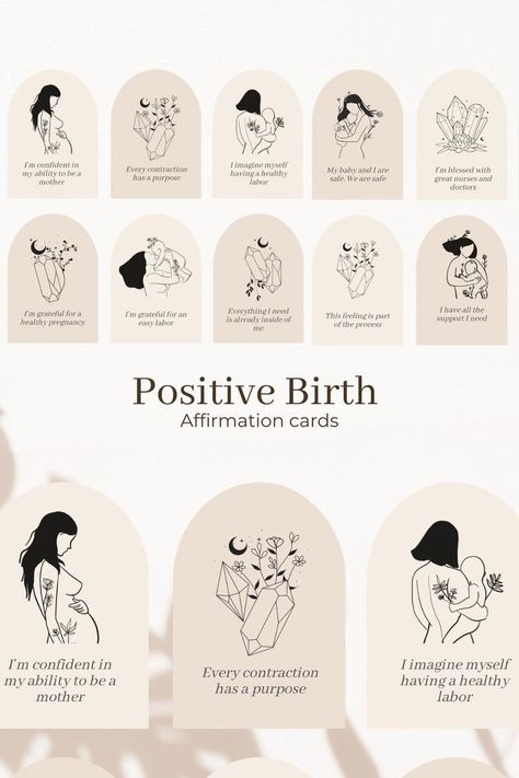 Hypnobirthing Affirmations, Birth Affirmation Cards, Birth Quotes, Affirmation Cards Printable, Easy Labor, Positive Birth, Pregnancy Affirmations, Doula Business, Birth Art