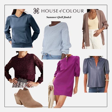 Dark Summer Capsule Wardrobe, Summer House Of Colour Outfits, House Of Color Summer Palette Outfits, Hoc Summer Color Outfits, House Of Colour Brown Summer, Deep Summer Color Palette Outfits, House Of Color Dark Summer, True Summer Fall Outfits, Dark Summer Color Palette Outfits