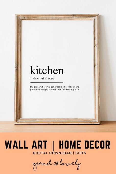 Kitchen Definition Print | Etsy Pantry Quotes Wall Art, Kitchen Definition Sign, Kitchen Puns Art Prints, Kitchen Definition, Teen Bedroom Wall Art, Kitchen Memes, Kitchen Memes Funny, Irish Words, Wall Decor Kitchen