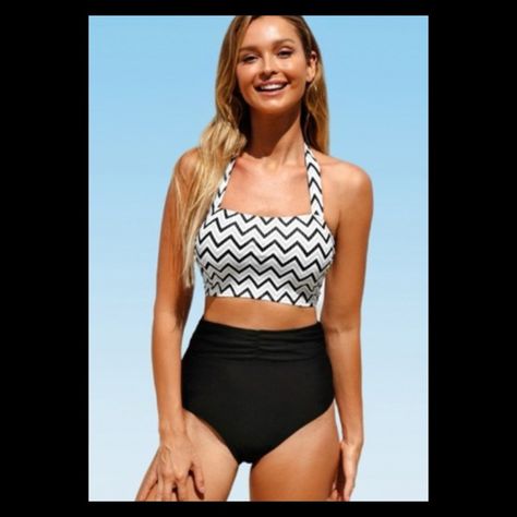 Two Piece Halter Style Black And White Swimsuit. Please Read This Swimsuit Is New. Great For The Beach Or The Pool. It’s So Very Cute Ahead Turner On Vacation. You Will Look Gorgeous Or At The Pool Party You’ll Be The Hit Of The Party,The Color Pops. This Is The Sales Price For The Winter. I Will Be Pricing Them Back To The Original Price, When The Weather Gets Warmer. I Will Not Accept Any Offer For Less, Even If You Put Them In A Bundle. They Are In Great Condition No Flaws, No Holes No Stains Modest Bikinis, Beach Wardrobe, Black And White Swimsuit, Cupshe Bikinis, Cupshe Swimsuits, White Halter Top, Swimwear Sets, Women Halter, White Swimsuit