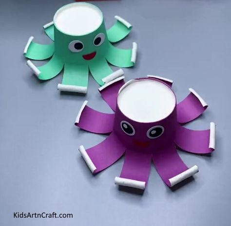 Easy Kids Crafts and Activities - Step by step (Tutorials) - Kids Art & Craft Kindergarten Recycled Art Projects, Easy Octopus Craft, Vikram Thakor, Paper Octopus, Fun Easy Crafts For Kids, Diy Octopus, Octopus Craft, Crafts Kindergarten, Coffee Cup Crafts