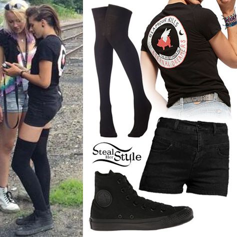 All black outfit featuring black hugh cur monochrome converse Black Converse Outfit, Warped Tour Outfit, Converse Outfit, Plants Art, Steal Her Style, Black Converse, Outfits With Converse, Emo Outfits, Tour Outfits