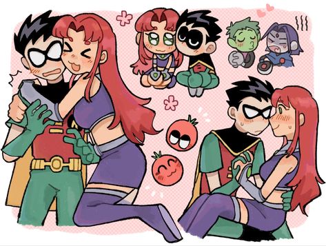 Robin And Starfire, Robin Starfire, Teen Titans Love, Teen Titans Robin, Starfire And Raven, Star Fire, Nightwing And Starfire, Original Teen Titans, Teen Titans Fanart