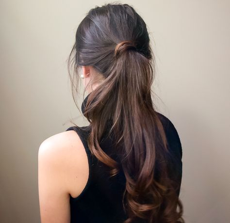 High Brown Ponytail, Long Brown Hair Ponytail, Dark Brown Hair Ponytail, Dark Hair Ponytail, Low Messy Ponytail, Relaxed Ponytail, Aura Core, Brown Hair In A Ponytail, Perfect High Ponytail