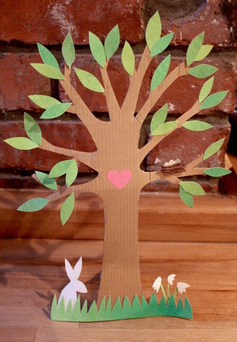 spring tree for nature table Spring Tree Decorations, Cardboard Tree, Family Tree Craft, Tree Props, Family Tree Project, Paper Wall Hanging, Tree Artwork, Spring Tree, Paper Tree