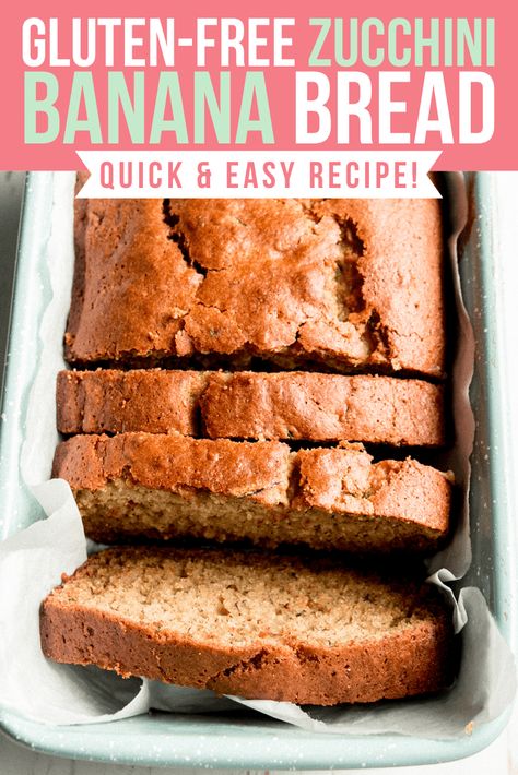 This quick and easy recipe for Gluten-free Zucchini Banana Bread is a great way to use up abundant summer zucchini and ripe bananas. This healthy recipe is perfect for meals or snacks. A touch of almond flour adds great texture to the final loaf! Add walnuts or chocolate chips if you like! Gluten Free Zucchini Banana Bread, Banana Bread Almond Flour, Zucchini Banana Bread Recipes, Mug Bread, Banana Zucchini, Gluten Free Zucchini Bread, Ripe Banana Recipe, Zucchini Banana, Zucchini Banana Bread