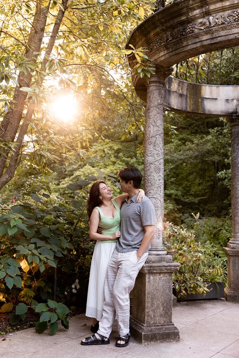 Thai proposed to Rose at a beautiful gazebo in Longwood Gardens in Kennett Square, Pennsylvania, right near Wilmington, Delaware. It was a private proposal even though they were in a public garden surrounded by flowers. We took photos with the flowers and in the woods at golden hour to celebrate their engagement!! See more romantic proposal photos at gabriellamariephotography.com! Private Proposal, Beautiful Gazebo, Longwood Gardens Engagement, Perona Farms, Valley Green, Rose Got, Wilmington Delaware, Proposal Photos, Surrounded By Flowers