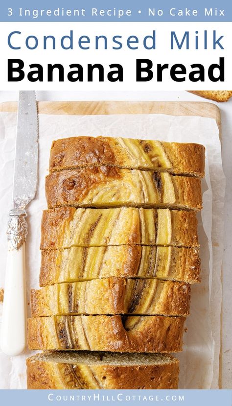 Old Banana Recipes Easy 3 Ingredients, Fast Banana Recipes, Two Banana Banana Bread, Condensed Milk Banana Bread, 3 Ingredients Banana Bread, Bananas And Sweetened Condensed Milk, Dessert Recipes Using Sweetened Condensed Milk, Breakfast With Sweetened Condensed Milk, Ripe Banana Recipes No Egg