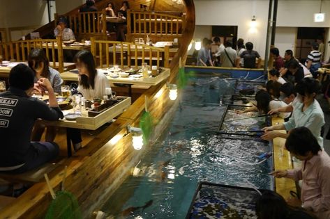 Zauo fishing restaurant NYC Restaurant Fish, Toronto Restaurants, Restaurant Marketing, Blue Hole, Restaurant Signs, Nyc Food, New York City Travel, Dinner Plan, Fish Ponds