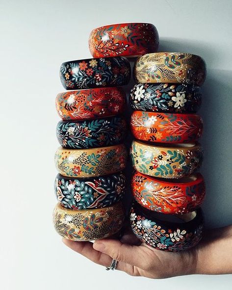 Wooden Bangles, Bangles Diy, Wooden Bangle, Wooden Bracelet, Finger Tips, Hand Painted Jewelry, Painted Jewelry, Bridal Bangles, Bangles Jewelry Designs