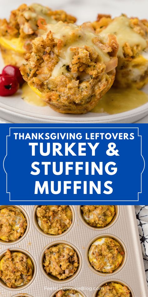 Thanksgiving Leftover Turkey and Stuffing Muffins Leftover Turkey And Stuffing, Turkey Muffins, Stuffing Muffins, Leftover Gravy, Turkey And Stuffing, Thanksgiving Leftover, Thanksgiving Turkey Leftovers, Turkey Stuffing, Leftover Turkey Recipes