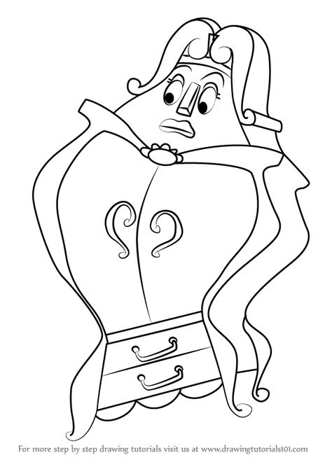 How to Draw Garderobe from Beauty and the Beast - DrawingTutorials101.com Beauty And The Beast Cartoon Characters, Beauty And The Beast Coloring Pages, Beauty And The Beast Characters, Beauty And The Beast Coloring, Draw Cartoon Characters, Beauty And The Beast Drawing, Disney Canvas Paintings, Disney Drawing, Disney Quilt