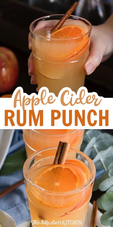 Apple Cider Rum Punch, Cider Rum Punch, Cider Punch, Apple Cider Punch, Apple Cider Drink, Rum Punch Recipes, Cider Drinks, Alcoholic Punch, Fall Cocktails Recipes